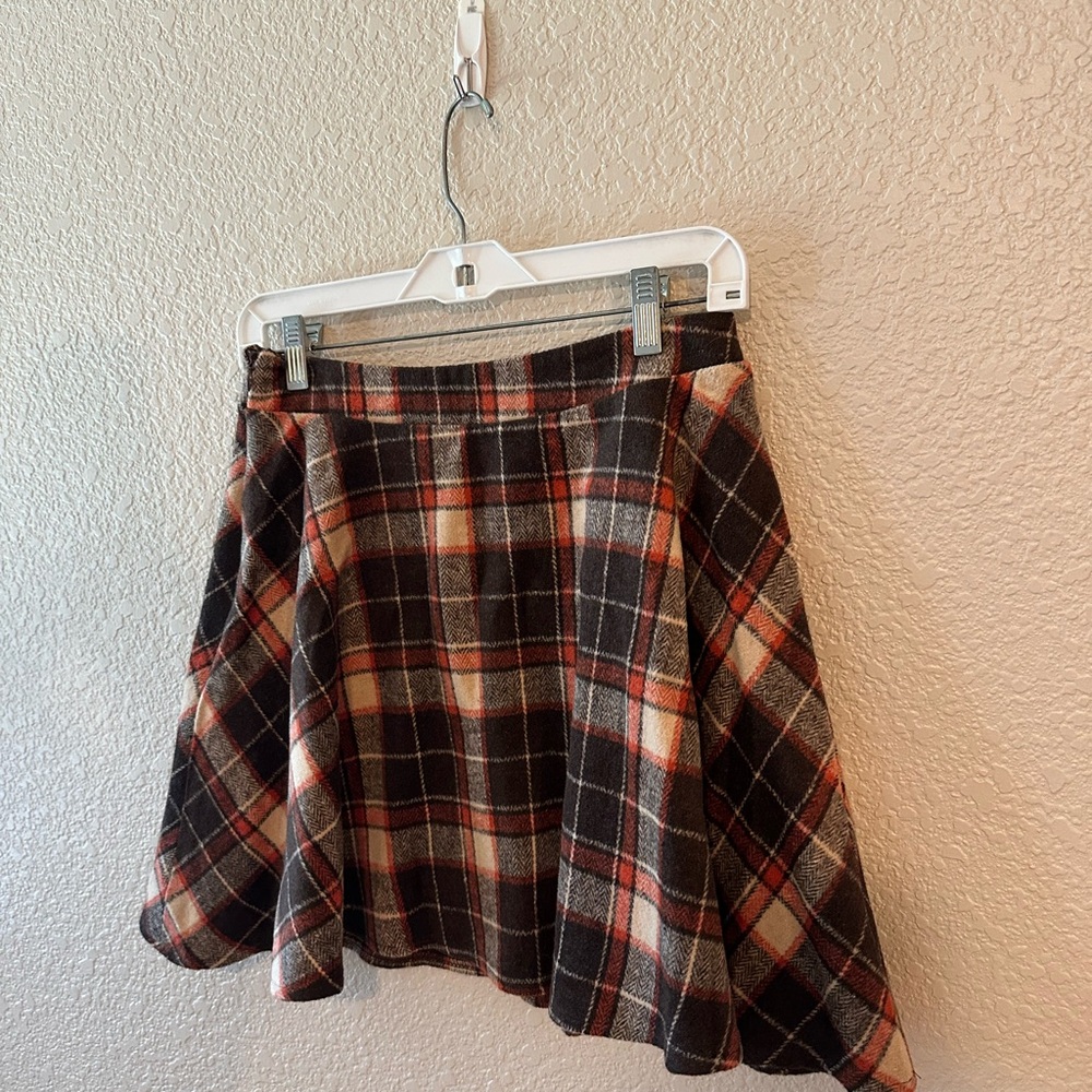 Plaid A-Line Skirt in Brown, Orange and Cream